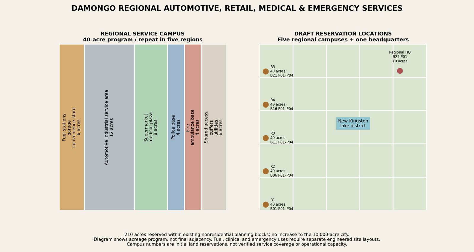 Regional service campus acreage and draft reservation locations